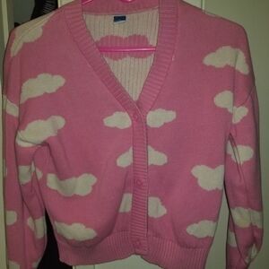 Old Navy Pink and White Cloud Cardigan